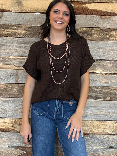 The Talk To It Chocolate Sweater Cuff Top