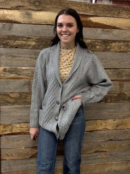 The Come Here Cable Knit Concho Grey Sweater Cardigan