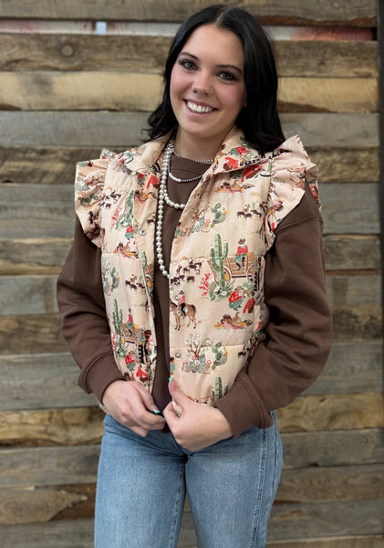 The Wagon Wheel Ruffle Taupe Vest