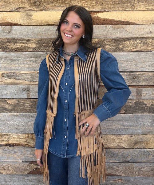 The Fringe Tier Camel Jacket Vest