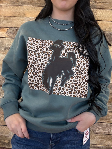 The Come Here Leopard Bronc Basil Sweatshirt