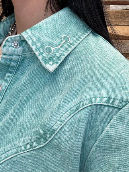 The Mineral Wash Mint Button Down Shirt Top