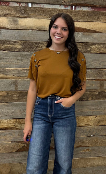 The Let's Get Fringy Rust Top