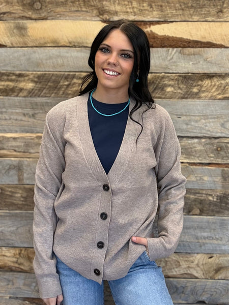The Way There Button Up Heathered Mocha Sweater