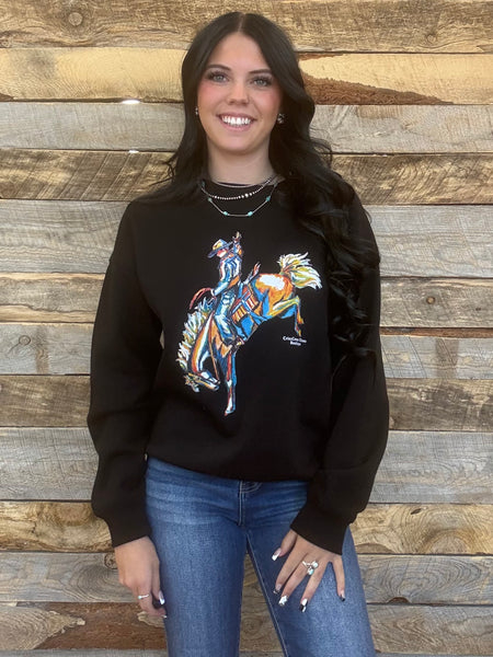 The Come Here CrissCross Chaos Bronc Black Sweatshirt