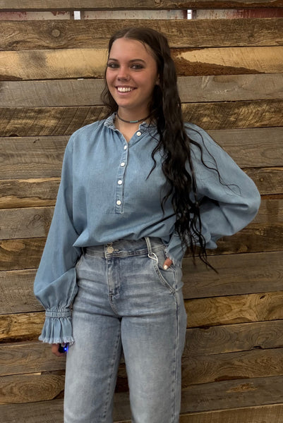 The Darling Denim Pull Over Denim Top
