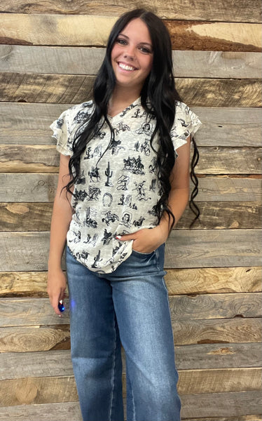 The Cowboy Cactus Ruffle Sleeved Top