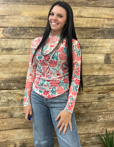 The Floral Boots Mesh Top