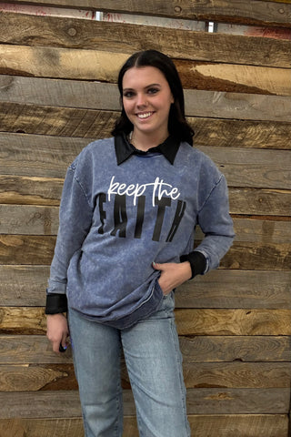 The Keep The Faith Navy Acid Wash Sweatshirt