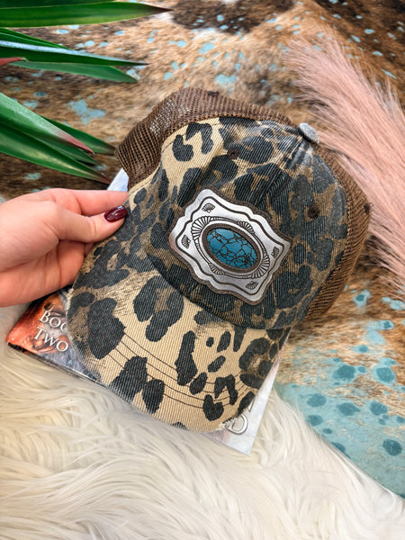 The Turquoise Concho Distressed Leopard Cap
