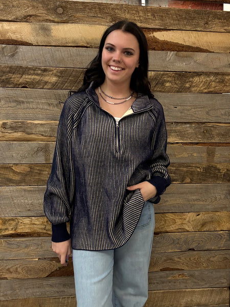 The Keep Me Here Navy Quarter Zip Sweater