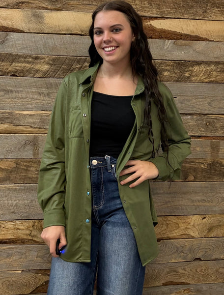 The Leather Days Green Top Cardigan