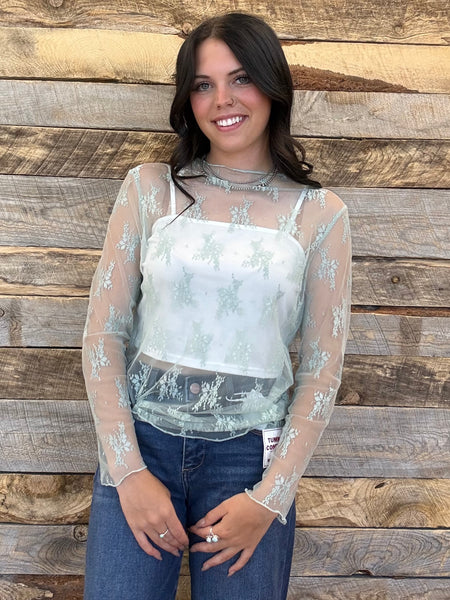 The Light Blue Lace Mesh Top