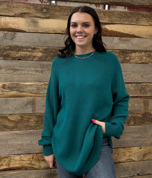 The Knitted Round Hem Sweater Buffalo Button Jade Sweater