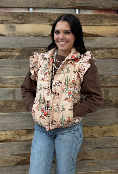 The Wagon Wheel Ruffle Taupe Vest