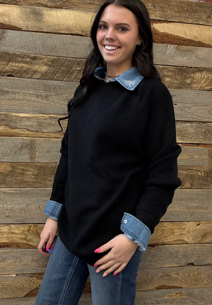 The Knitted Round Hem Sweater Buffalo Button Black Sweater