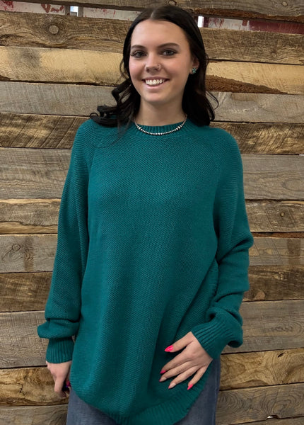 The Knitted Round Hem Sweater Buffalo Button Jade Sweater