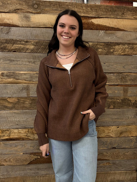 The Keep Me Here All Brown Quarter Zip Sweater
