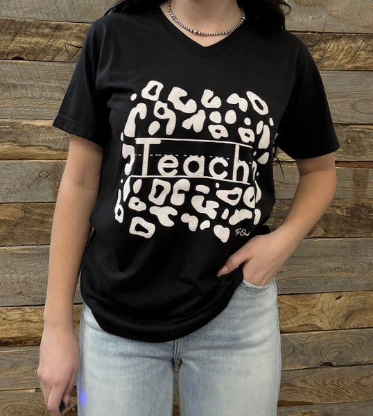 The Teacher Black V Neck Tee