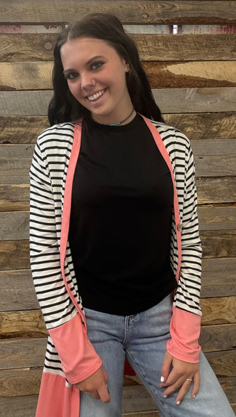 The Coral Striped Cardigan