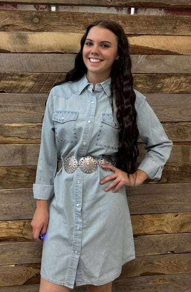 The Studded Pearl Denim Top Jacket Dress