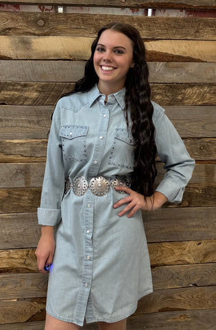 The Studded Pearl Denim Top Jacket Dress