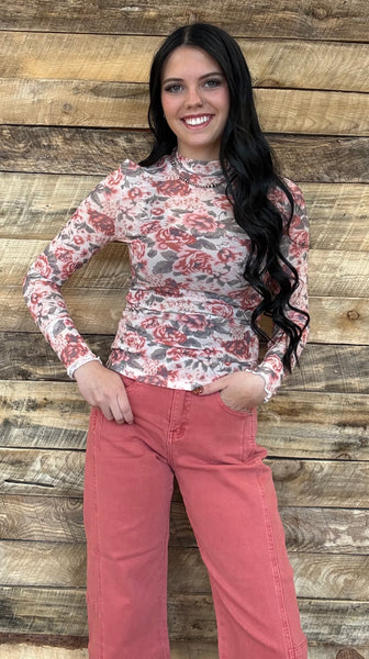 The Floral White Mesh Top