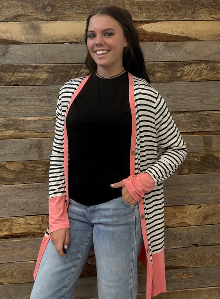 The Coral Striped Cardigan