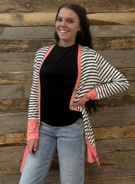 The Coral Striped Cardigan