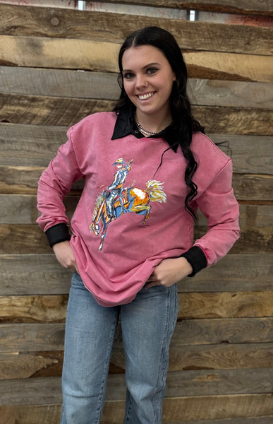 The CrissCross Chaos Bronc Pink Acid Wash Sweatshirt