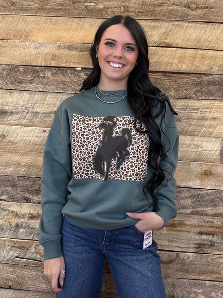 The Come Here Leopard Bronc Basil Sweatshirt