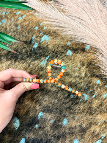 The Orange and Turquoise Bead Claw Clip
