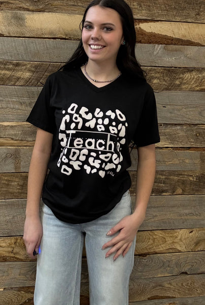 The Teacher Black V Neck Tee