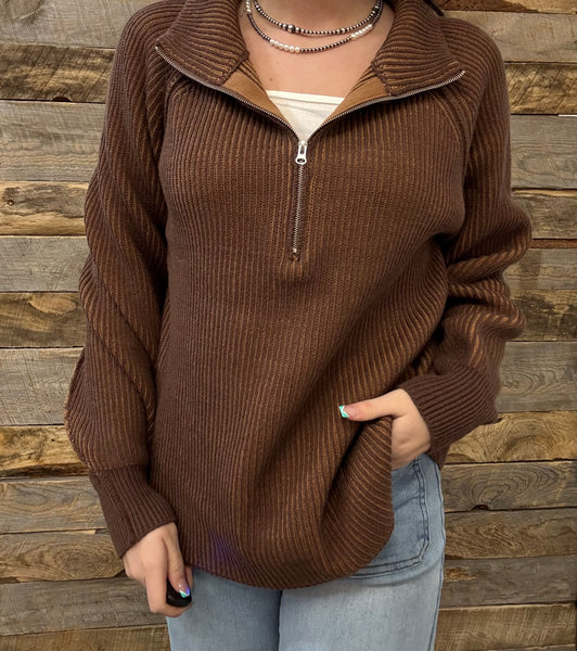 The Keep Me Here All Brown Quarter Zip Sweater