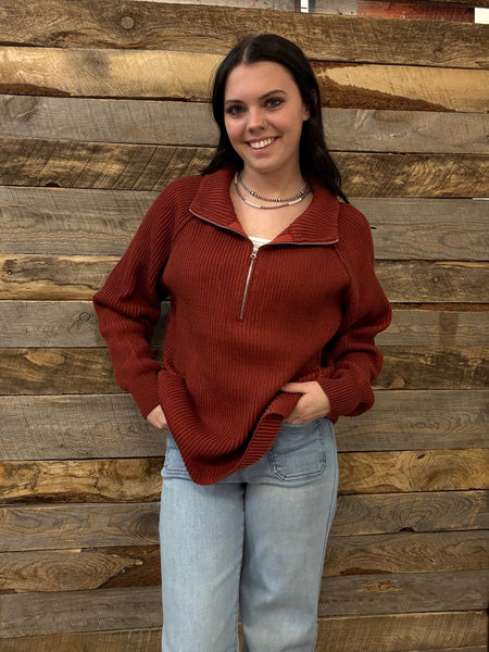 The Keep Me Here All Rust Quarter Zip Sweater