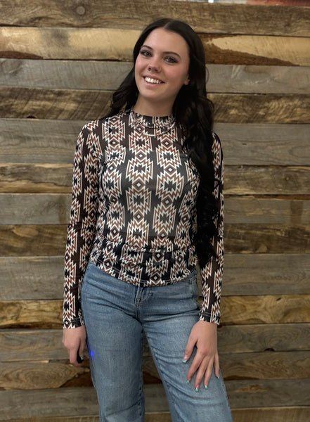 The Aztec Black Mesh Top