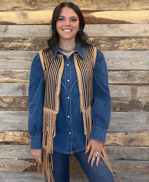 The Fringe Tier Camel Jacket Vest