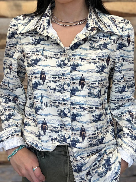 The Western Scene Pearl Snap Puff Long Sleeve Top