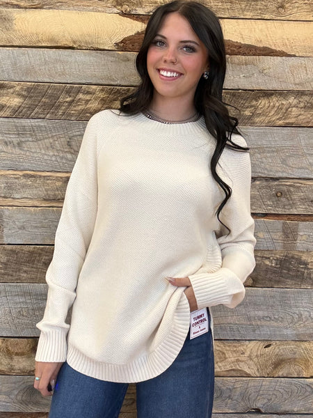 The Knitted Round Hem Sweater Buffalo Button Cream Sweater