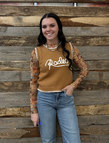 The Square Western Collage Mesh Top