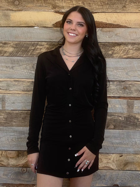 The Button Down Black Tunic Dress
