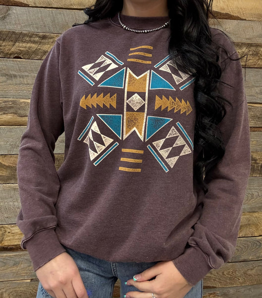 The Take A Look Aztec Mineral Burgundy Sweatshirt