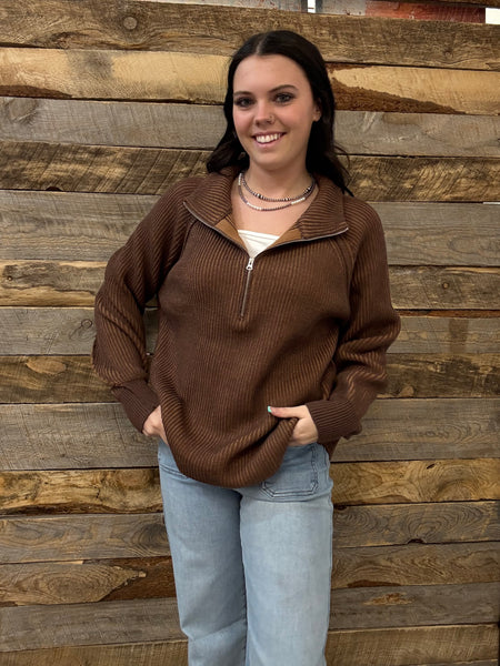 The Keep Me Here All Brown Quarter Zip Sweater