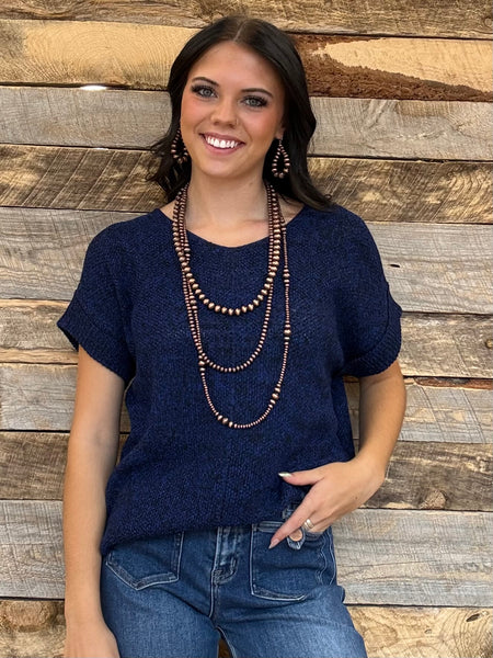 The Talk To It Navy Sweater Cuff Top