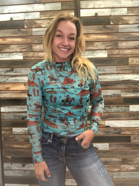 The Turquoise Trails Cowboy Mesh Top