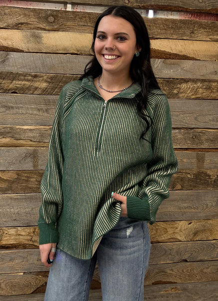 The Keep Me Here Dark Green Quarter Zip Sweater