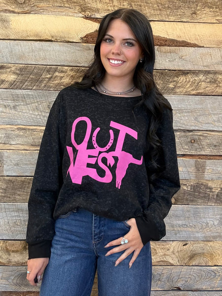 The Out West Acid Wash Black Top