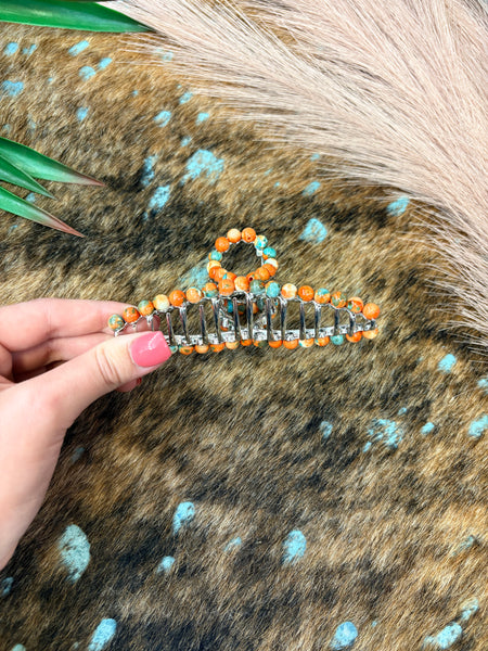 The Orange and Turquoise Bead Claw Clip