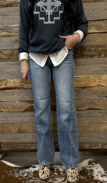 The Sharon High Rise Straight Leg Ankle Medium Jeans