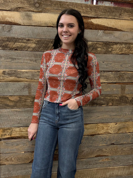 The Aztec Orange Mesh Top